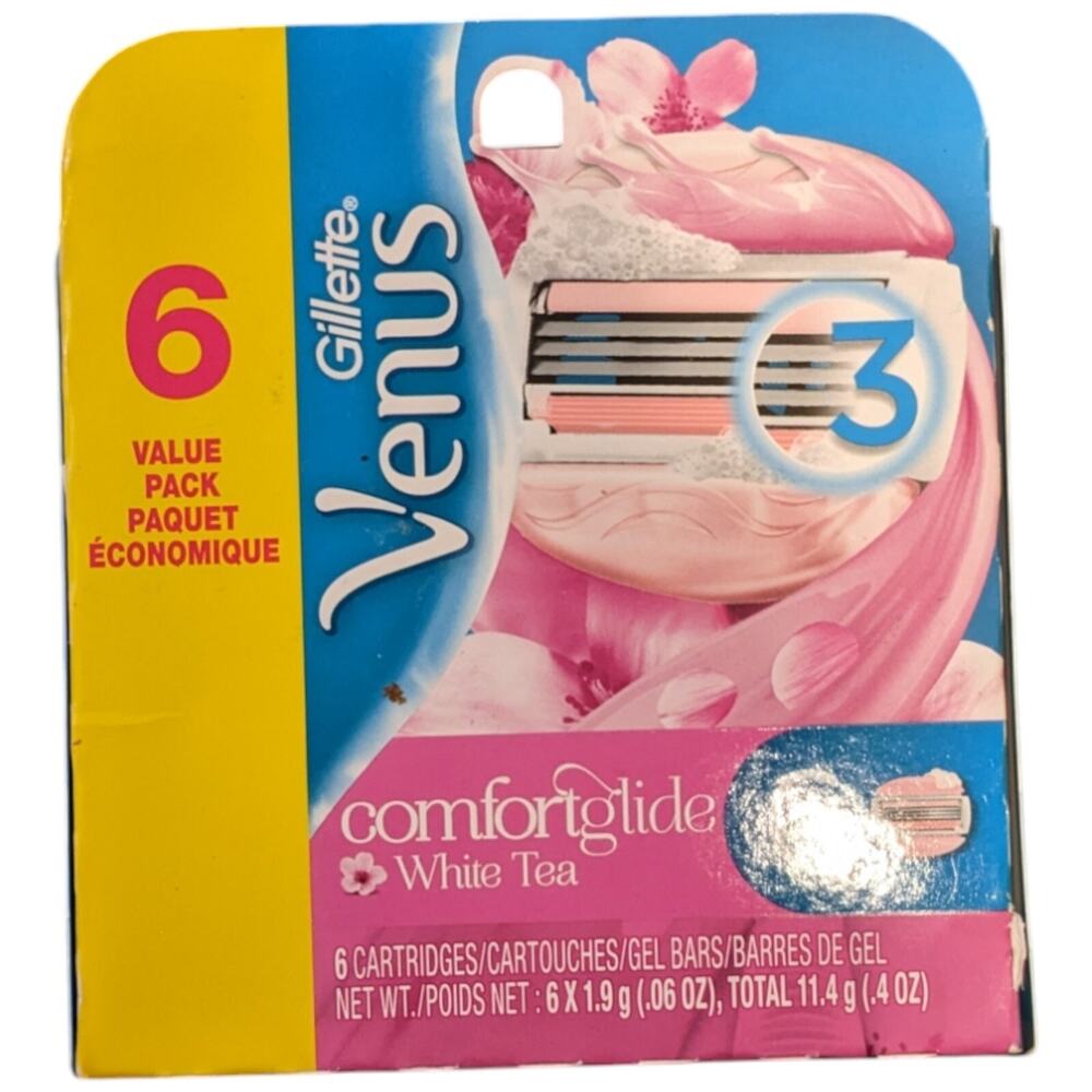 Gillette Venus White Tea 6 Cartridges Razor 3 Blades Value Pack Pink